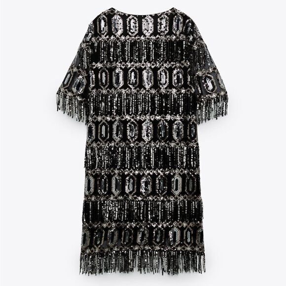 ZARA SEQUINED FRINGED DRESS - Picture 14 of 16